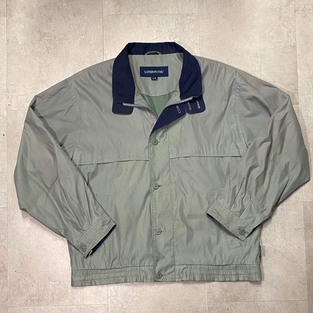 London Fog Men's Two-Tone Gray and Navy Windbreaker